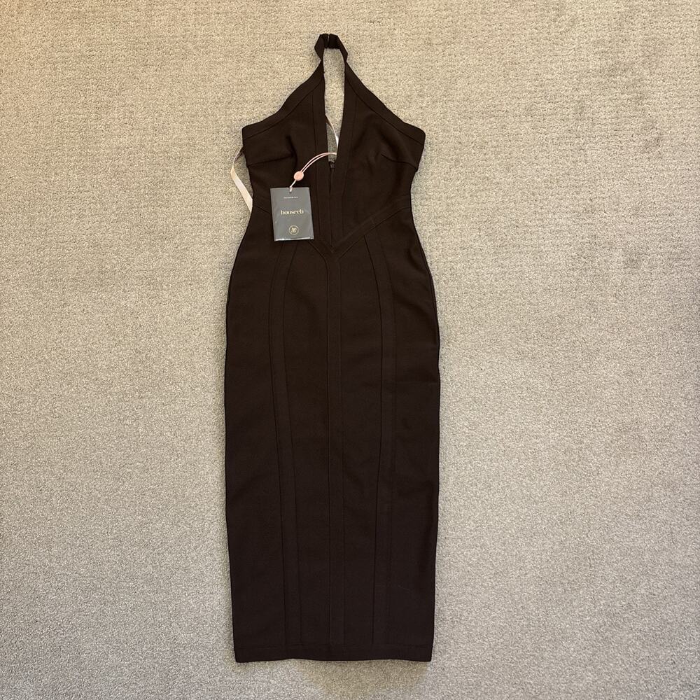 House Of CB The Birthday Midi Dress Chocolate Brown Halter Neck Bandage Sculpt